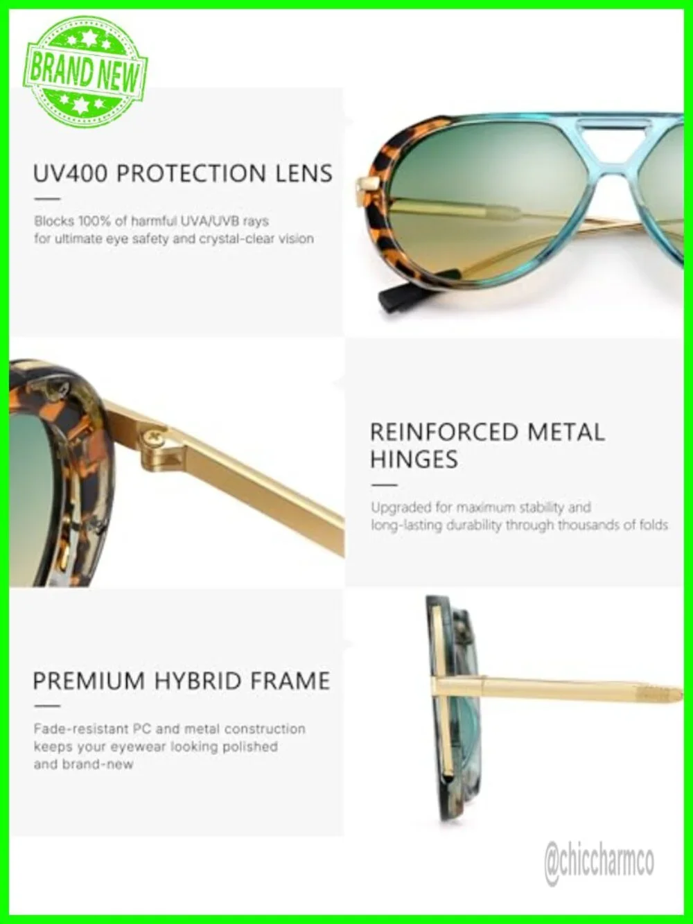 Retro Oversized Aviator Sunglasses Metal Frame UV400 Protection
